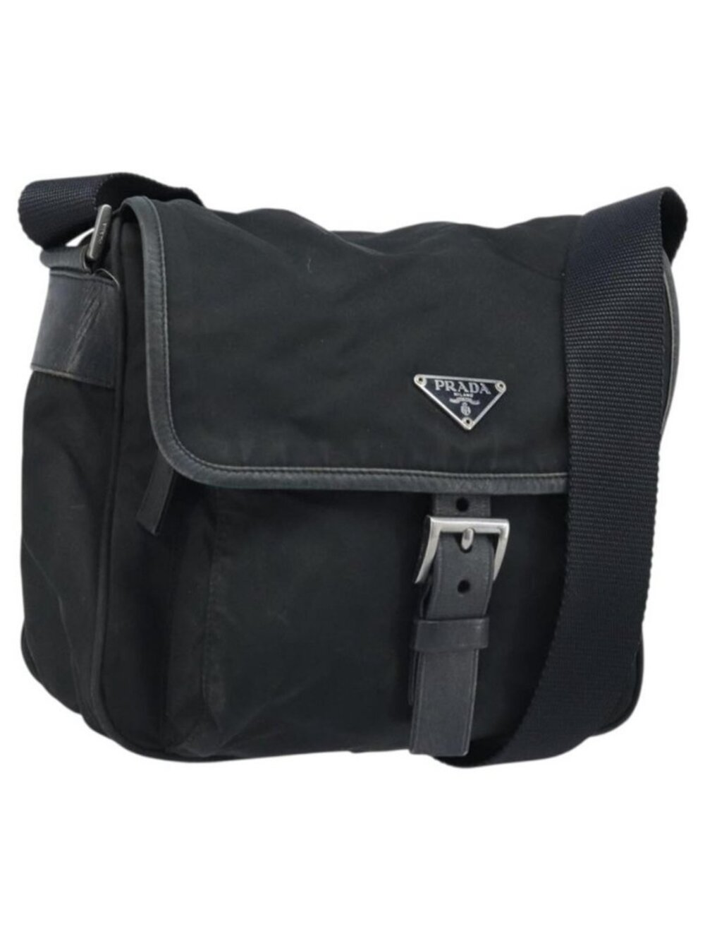 Authentic PRADA Shoulder Bag Nylon Black Silver